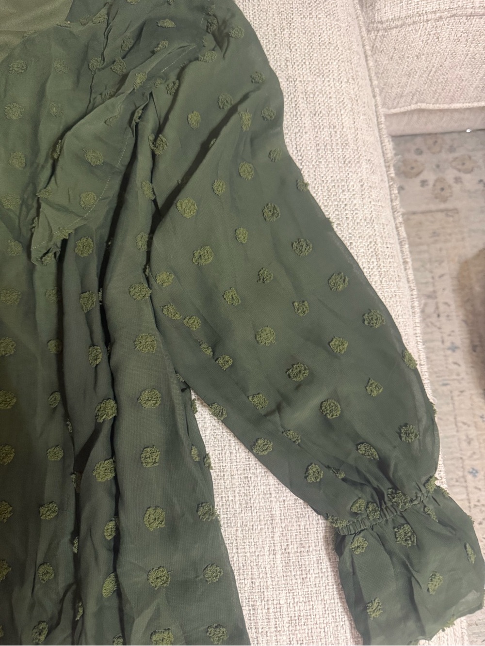 Chic Soul Olive Green Ruffle Blouse 2X Plus Size Swiss Dot V Neck - Picture 6 of 11